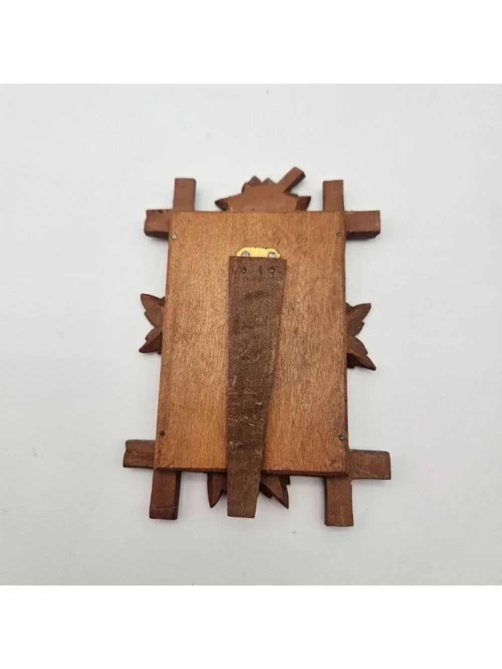 Antique Black Forest Adirondack Style Carved Wood Leaf Cross Corner Frame